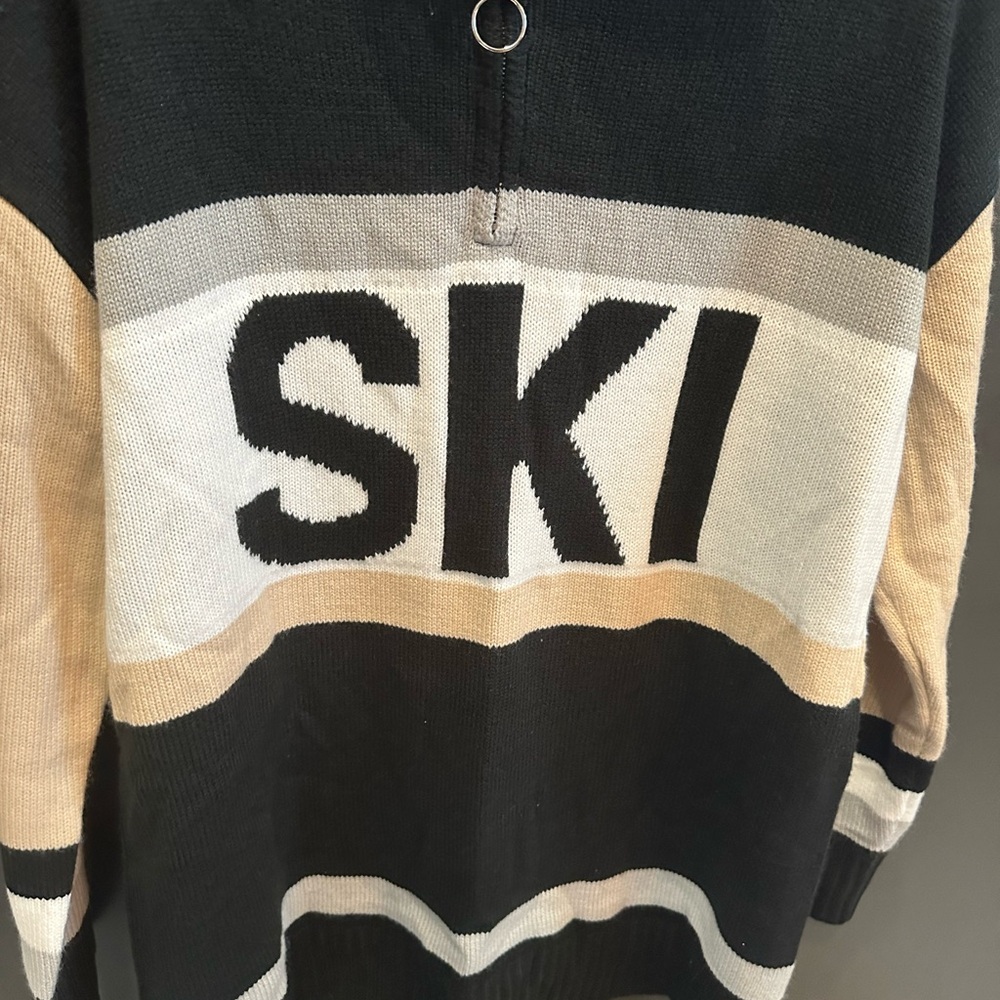 SKI Women's Henley Sweater | Black and Cream | Trending‎ Ski Logo | XL - Picture 4 of 6